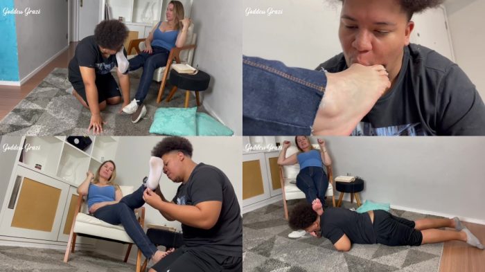 Goddess Grazi – Remove all the foot odor from my feet with your tongue