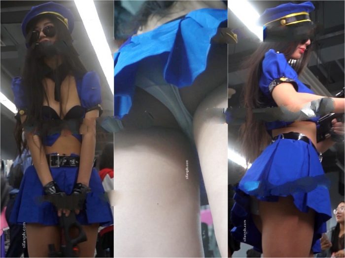 スタイル抜群の婦警さんがお嬢様コスプレ.胸を半分露出させて写真撮られまくり