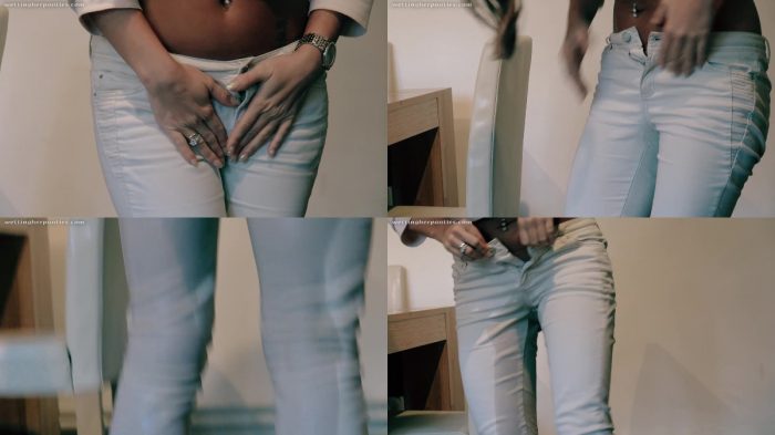 Soaking her pale jeans