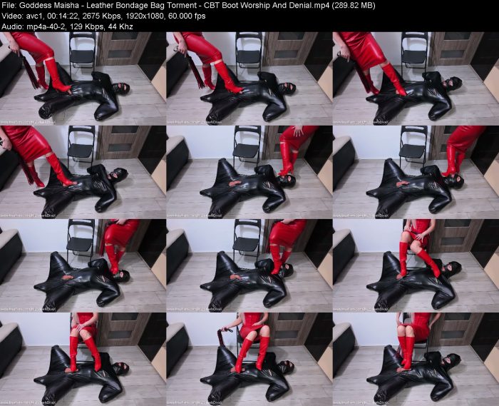 Goddess Maisha - Leather Bondage Bag Torment - CBT Boot Worship And Denial | FemDom | Kinkmixer