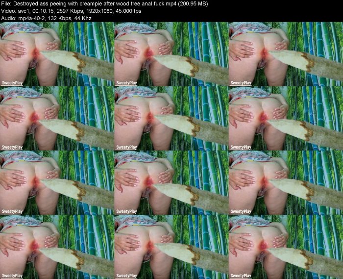 Destroyed ass peeing with creampie after wood tree anal fuck | Pee | Kinkmixer