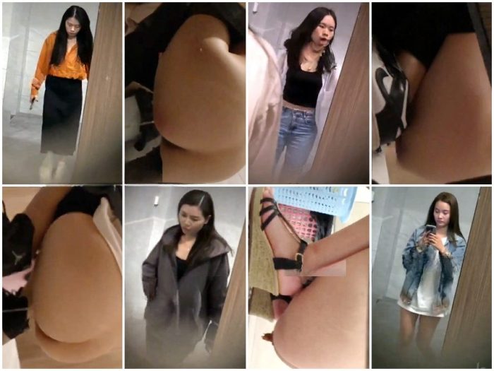 Public Restroom 美しい若い女性たちが服の市場で買い物をしている❤️ 彼女たちの顔を写真に撮ってから、ツボを叩いている❤️ | Toilet Voyeurism | Kinkmixer