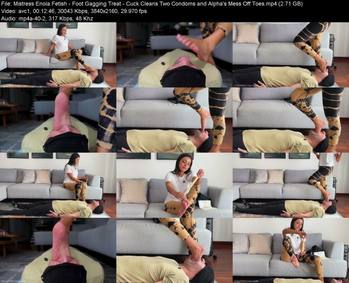 Mistress Enola Fetish - Foot Gagging Treat - Cuck Cleans Two Condoms and... | FemDom | Kinkmixer